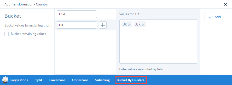 Bucket by Clusters transformation suggestion