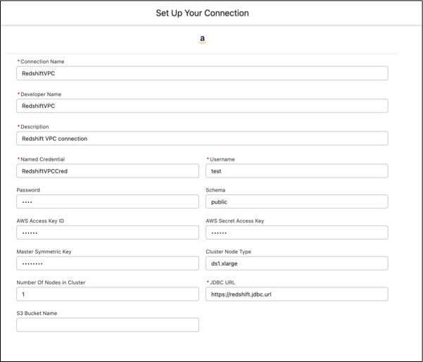 The Set Up Your Connection screen showing the required details entered.