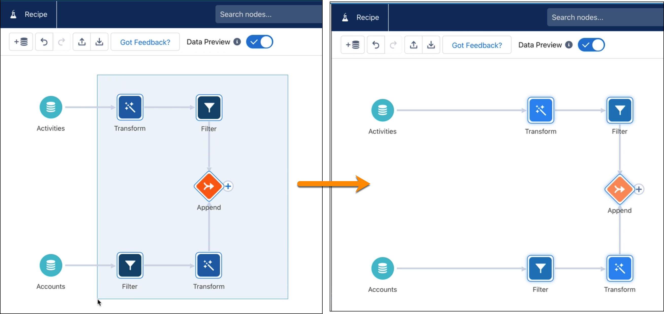 Select multiple nodes simultaneously to move or delete them as a group.