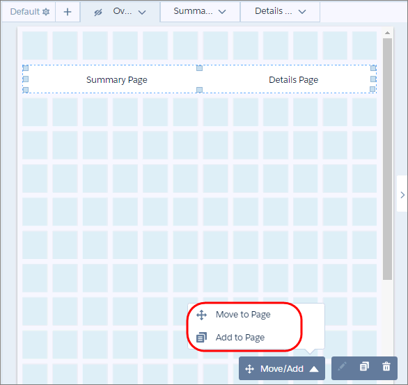 Seleccione Mover/Agregar para acceder a las opciones y mover y agregar el widget a otras páginas.