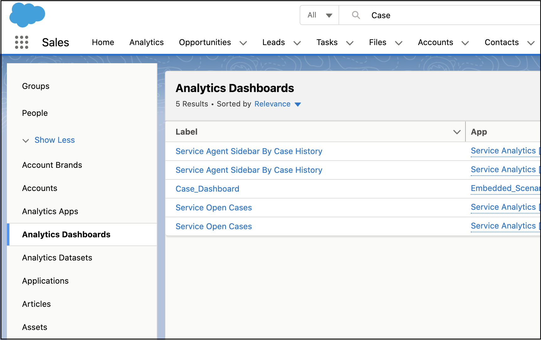 Resultados de la búsqueda de CRM Analytics