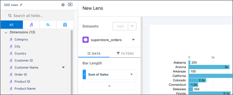 Menu di scelta rapida campi della serie di dati di Analytics appare al passaggio del mouse