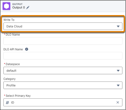 Opzione Data 360 per Scrivi in un nodo di output.