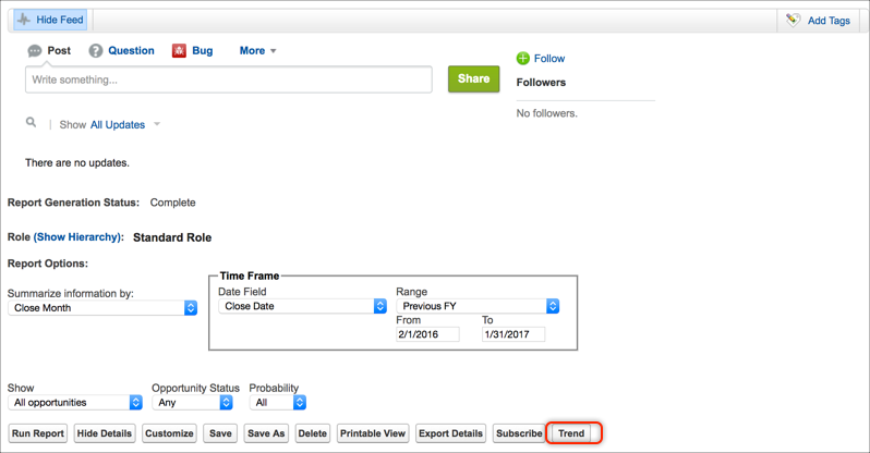 Salesforce Classic でのレポートのトレンド分析