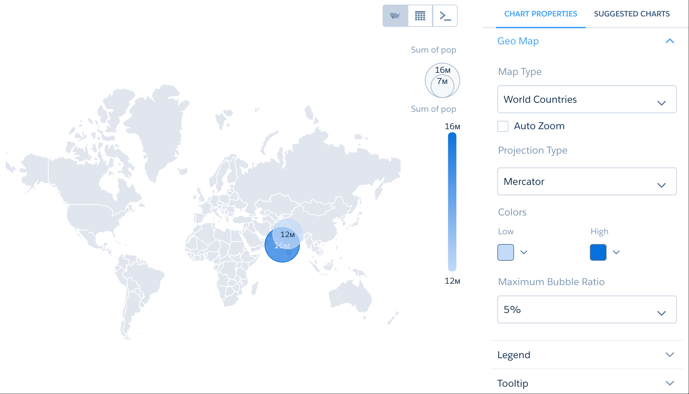 필터를 설정하고 자동 확대/축소를 하지 않은 analytics 지리학적 지도 차트