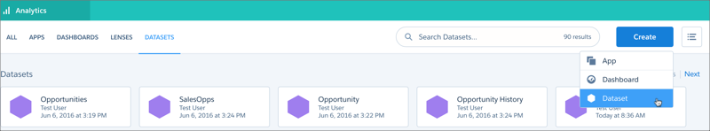 CRM Analytics에서 데이터 집합을 만들어 트렌딩 설정