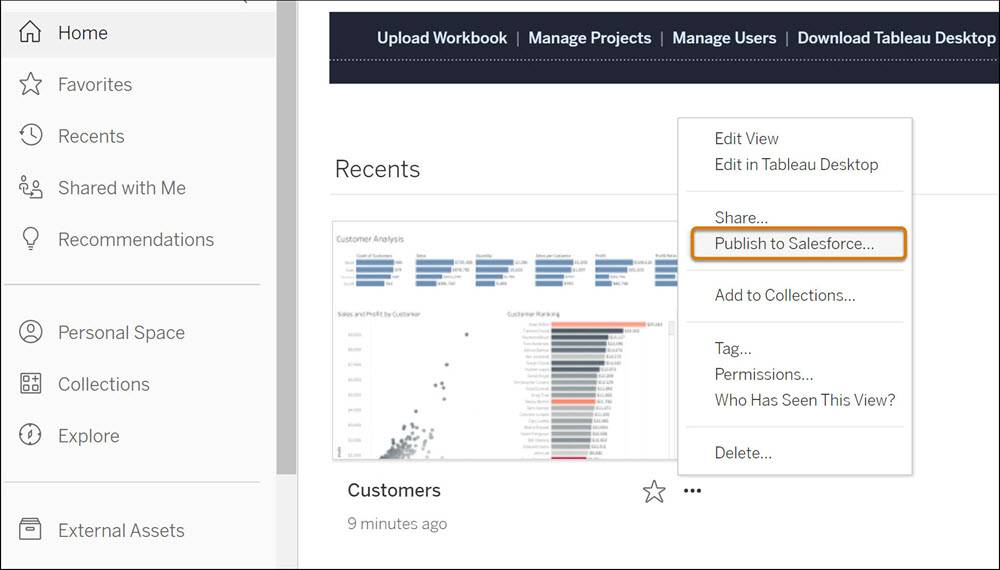 Salesforce에 Tableau Cloud 보기 게시
