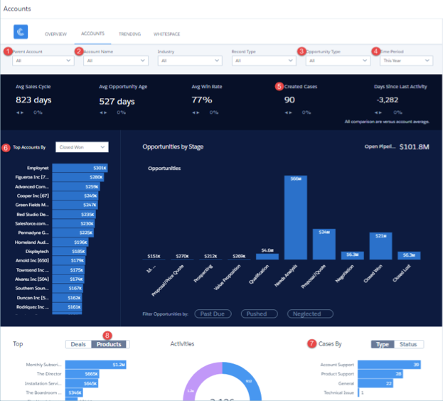Sales Analytics-dashboard Accounts van vertegenwoordiger