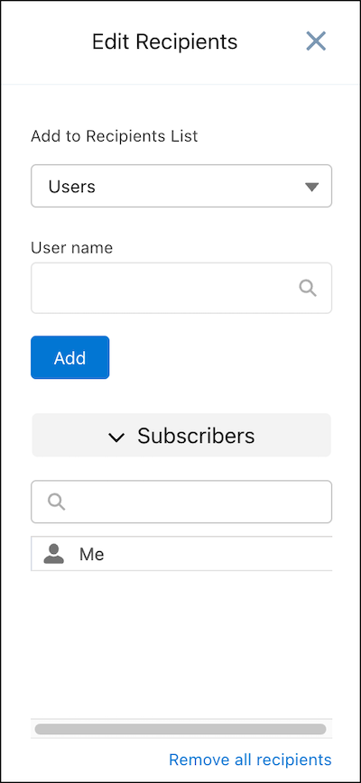 Configurações para destinatários da notificação