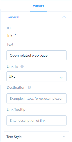 當您連結至 URL 時，請指定 URL，以及當滑鼠停留在連結上時要顯示的工作提示和文字。