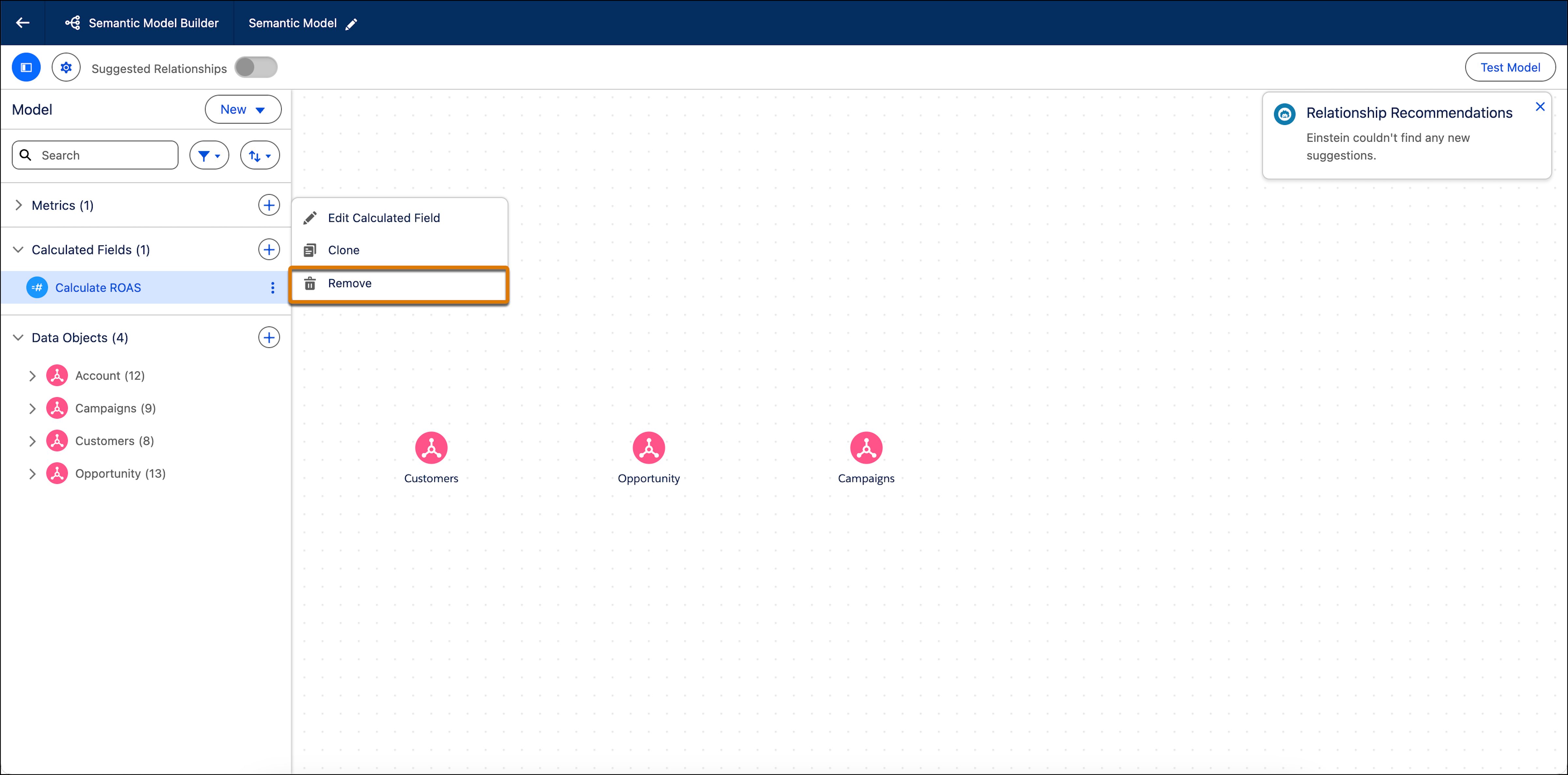 Selecting Remove from the Options menu