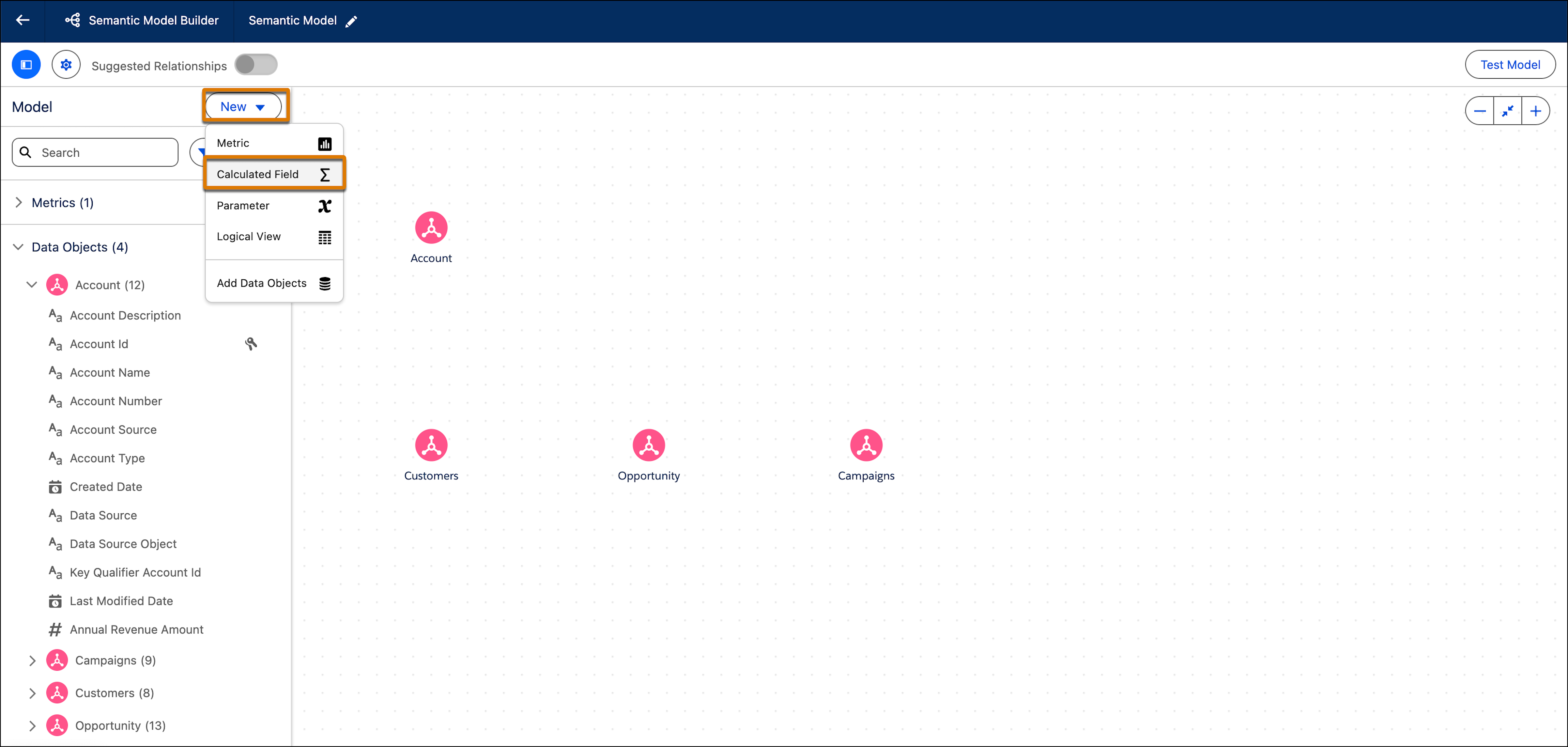 Selecting Calculated Field form the New dropdown