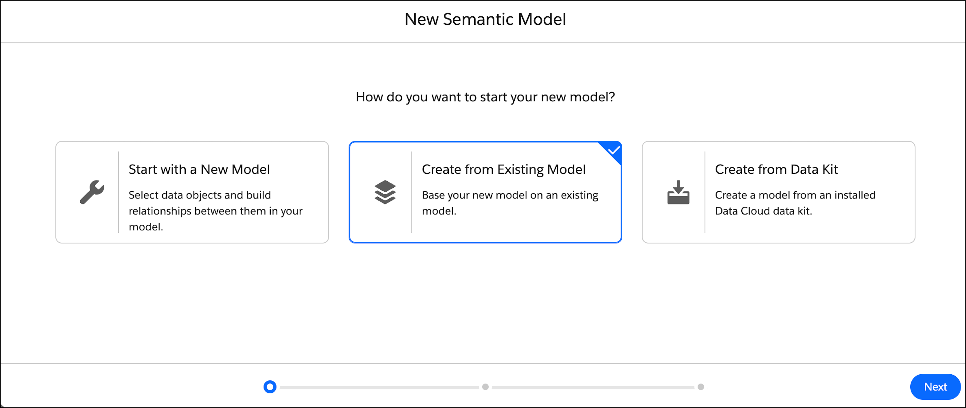 Create from Existing Model in the New Semantic Model screen