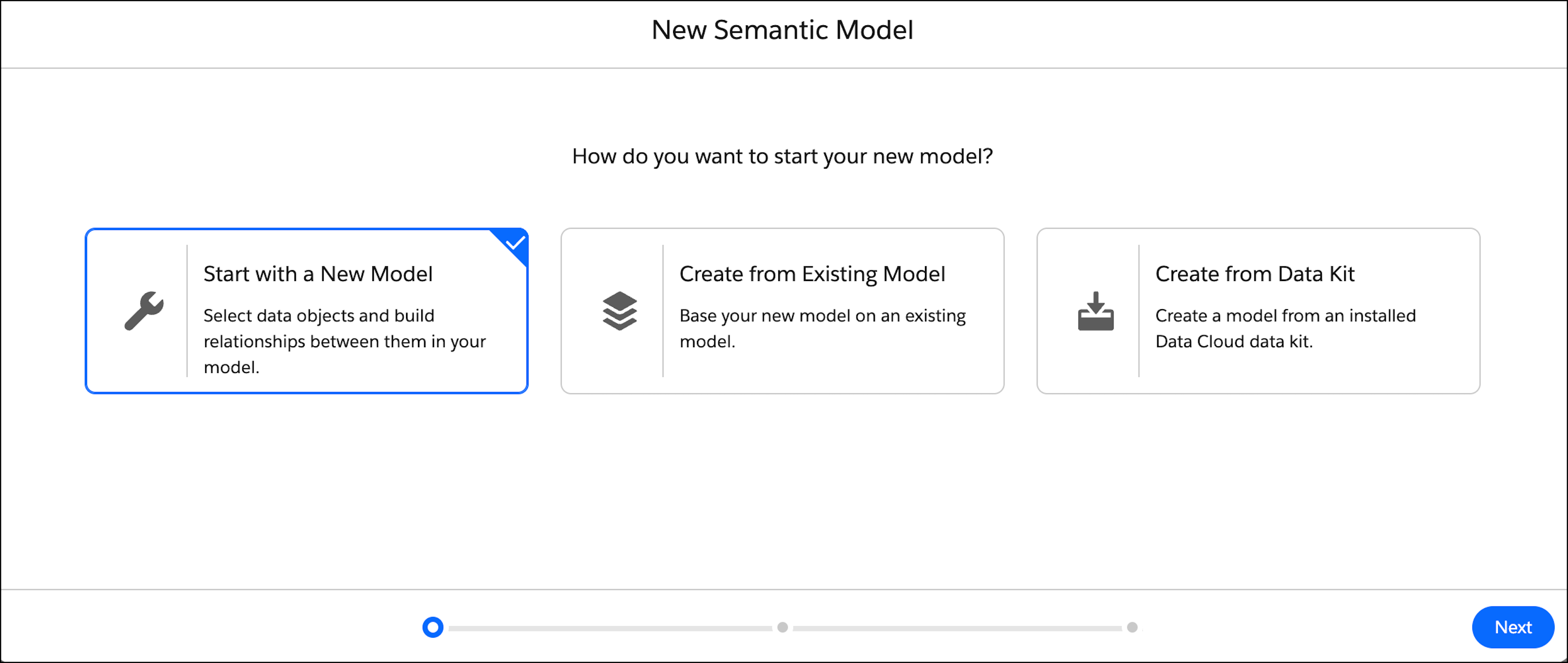 Click either Start with a New Model, or Create from Existing Model, or Create from Data Kit