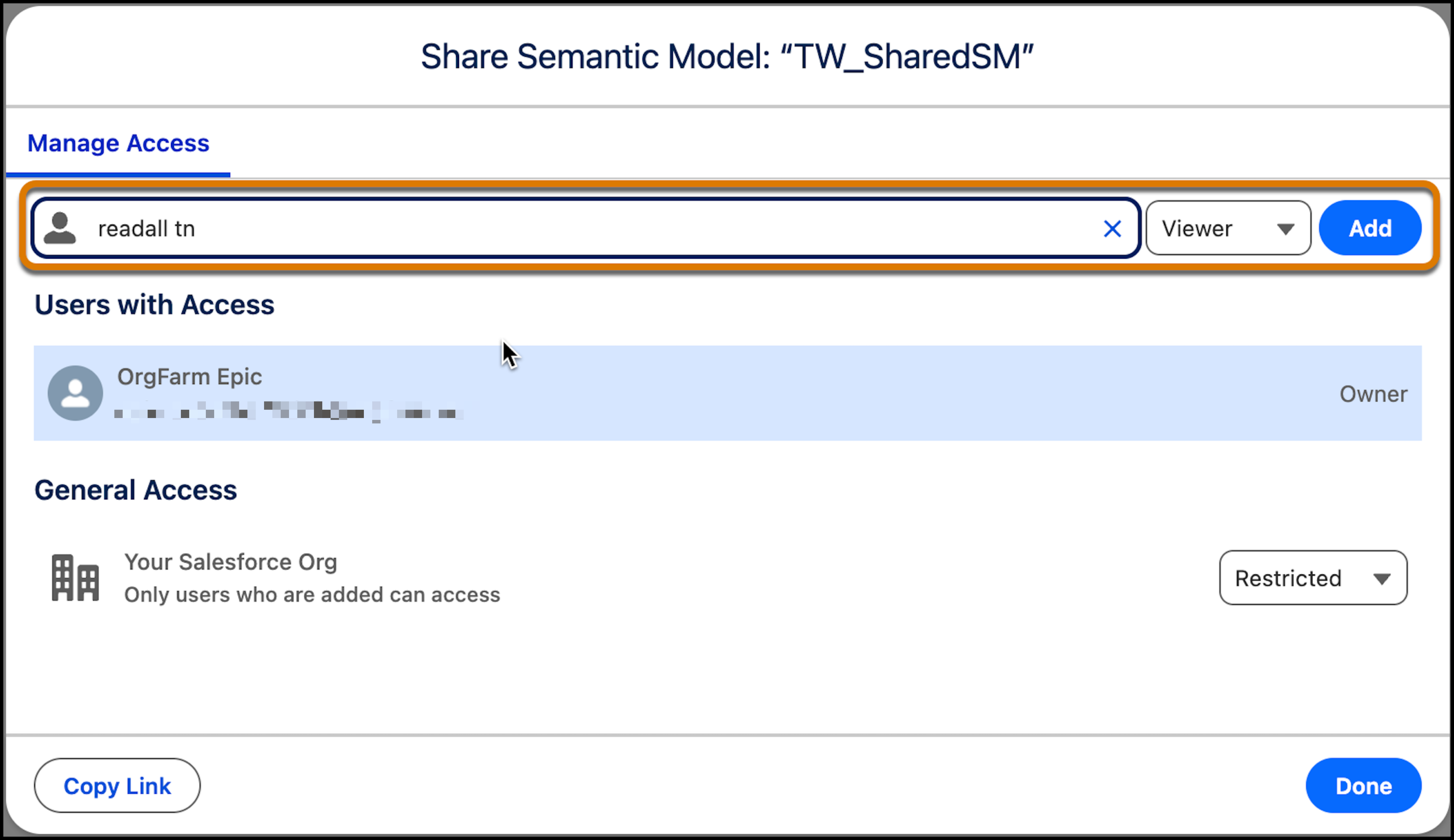 Share semantic model with individual user