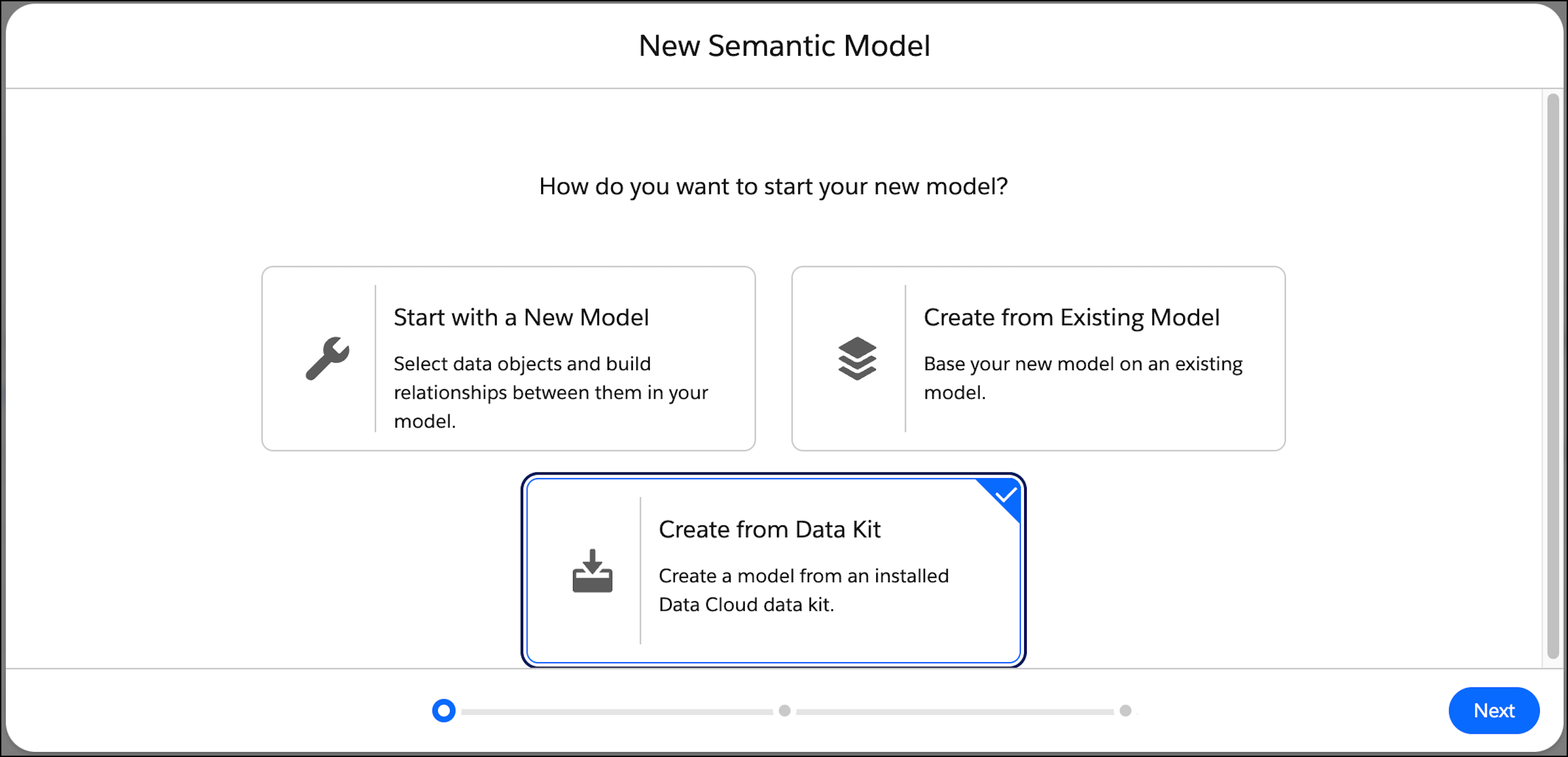 Create from Data Kit in in the New Semantic Model screen