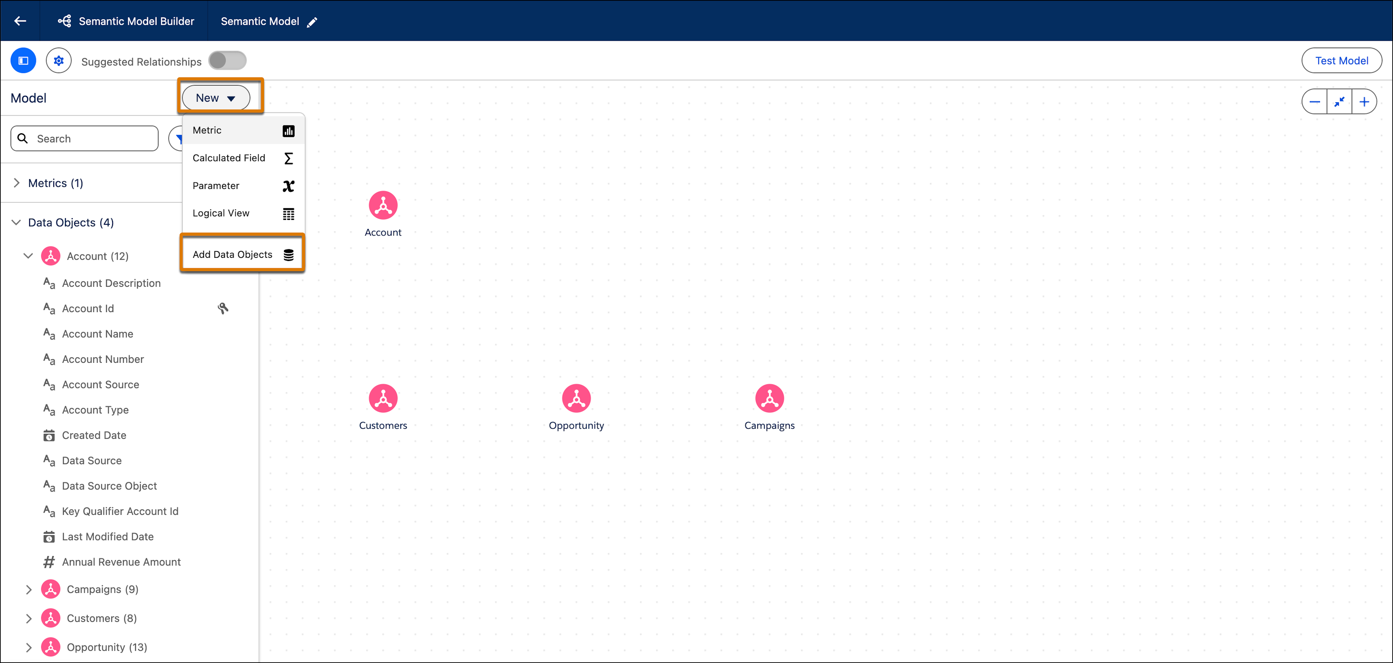 Adding a Data Object under the New menu