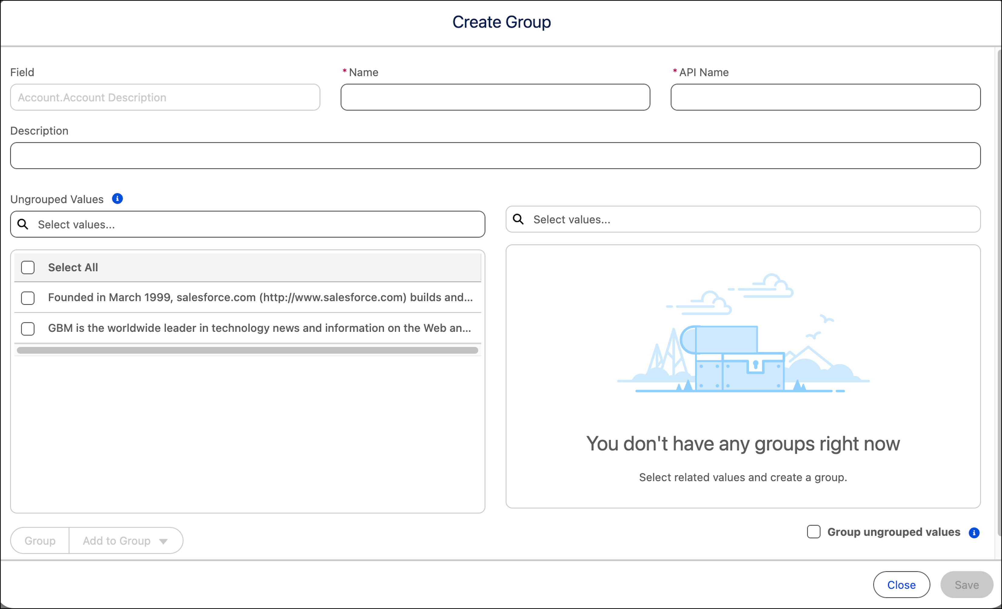 The Create Group Window