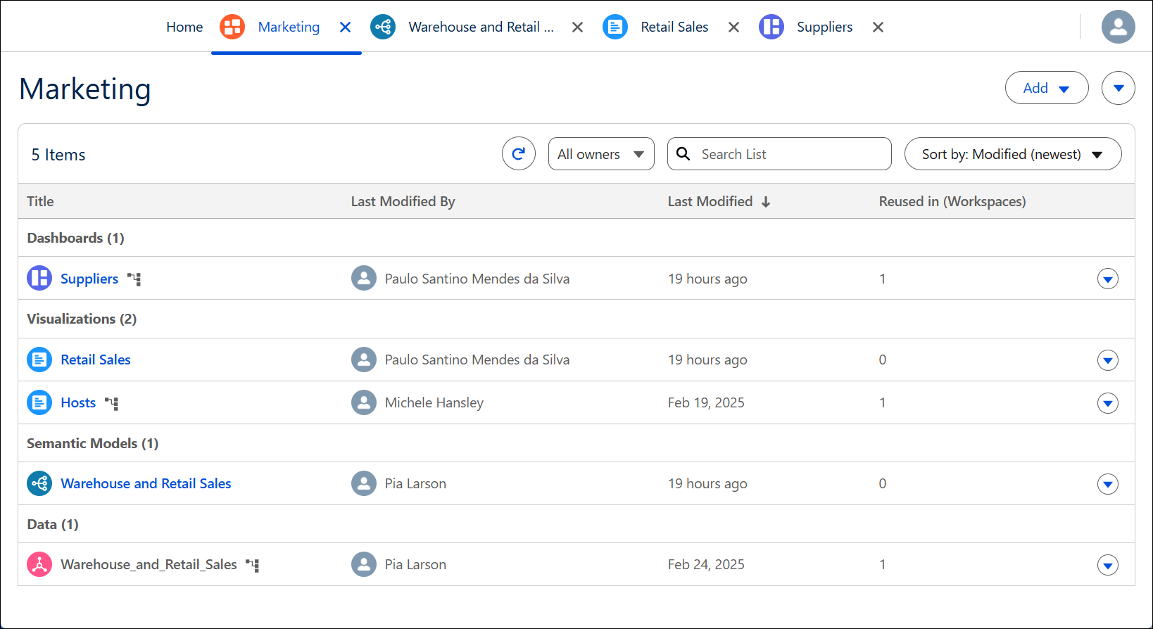 Tableau Next-Arbeitsumgebung mit Daten, Dashboards, Visualisierungen und einem semantischen Modell