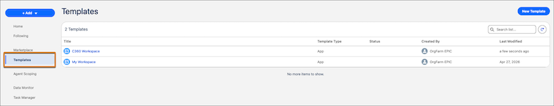 The Templates page in Tableau Next