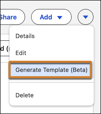 The Generate Template action for a workspace