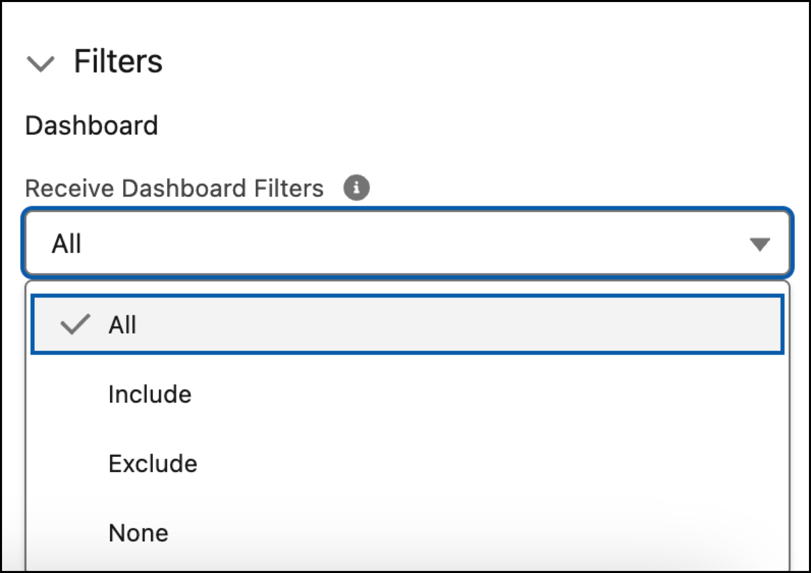 Receive dashboard filters menu