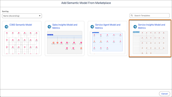 Select the Service Insights Model and Metrics template.