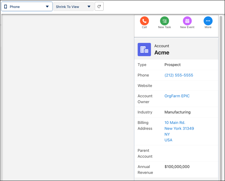 Buscando un panel en la página web Lightning.