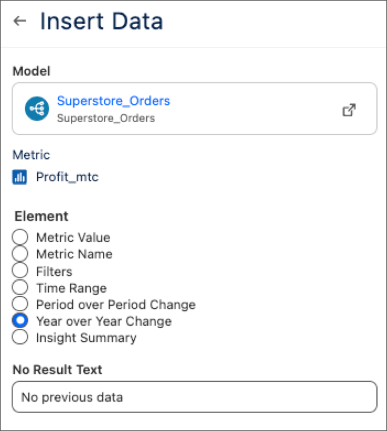 Selecionar uma métrica para o widget de texto.