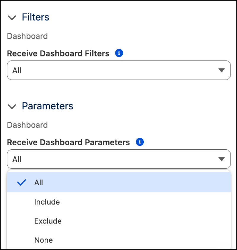 Receive dashboard filters menu