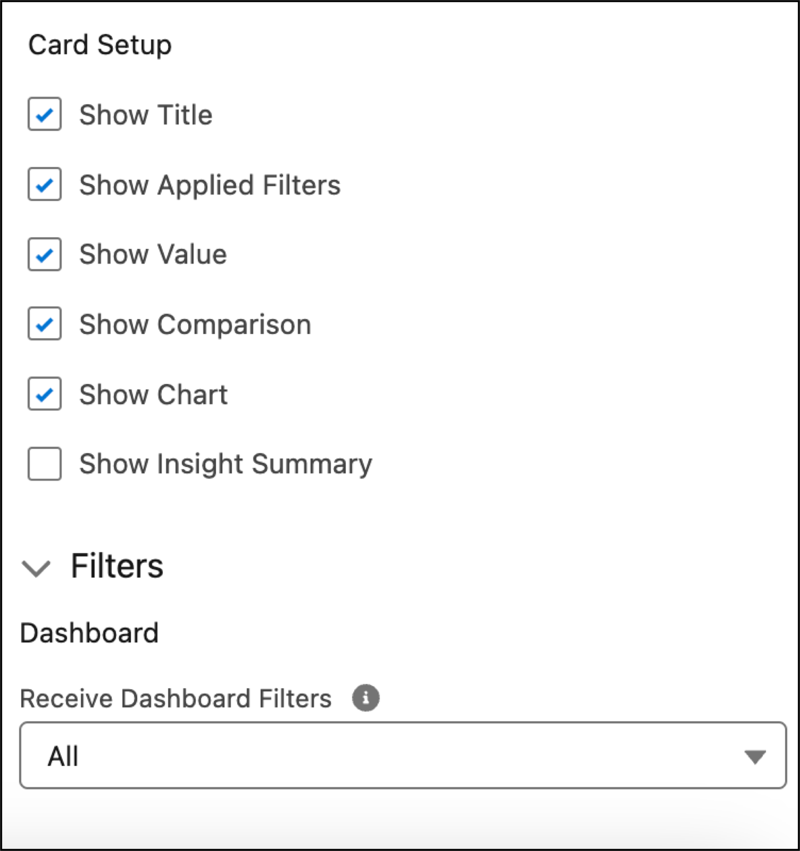 Card Setup options