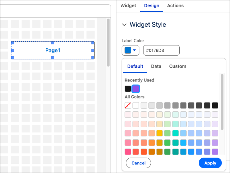 Default color options for the text widget's label color.