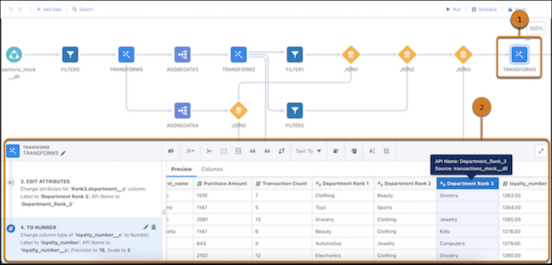 Transformation details for the selected transform node