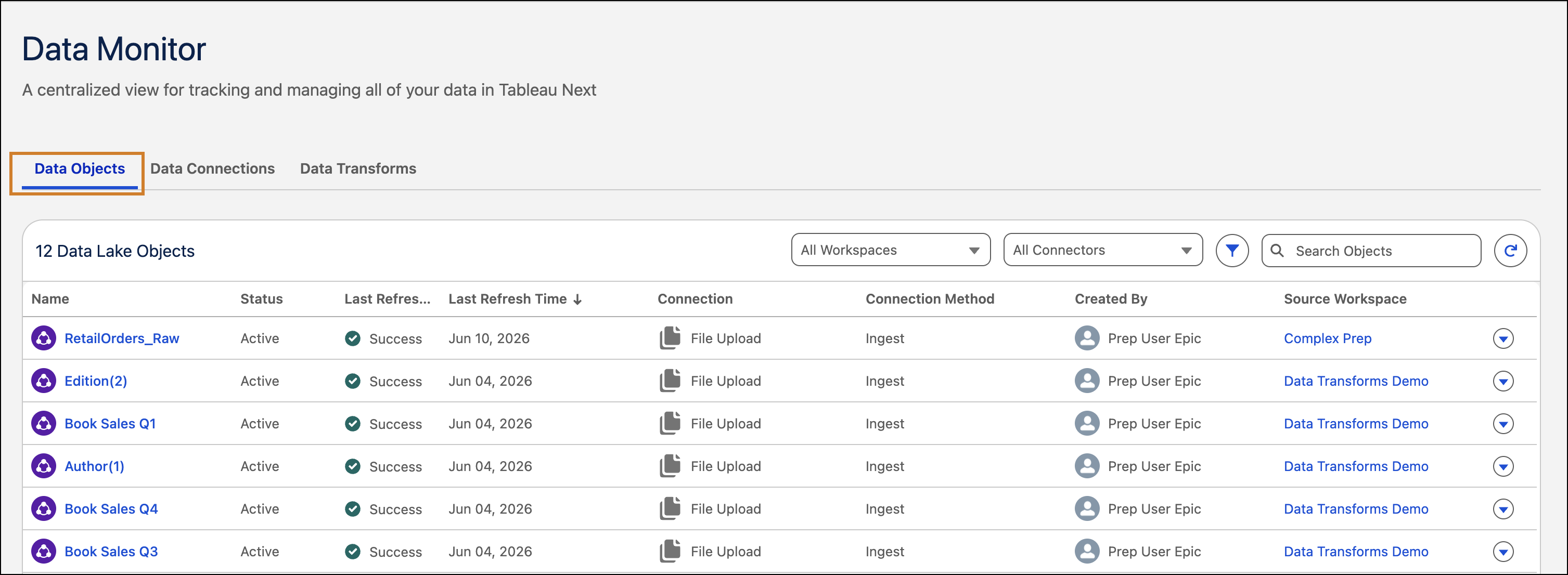 Data Objects tab