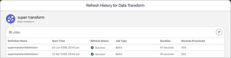 Refresh history for Data Transforms
