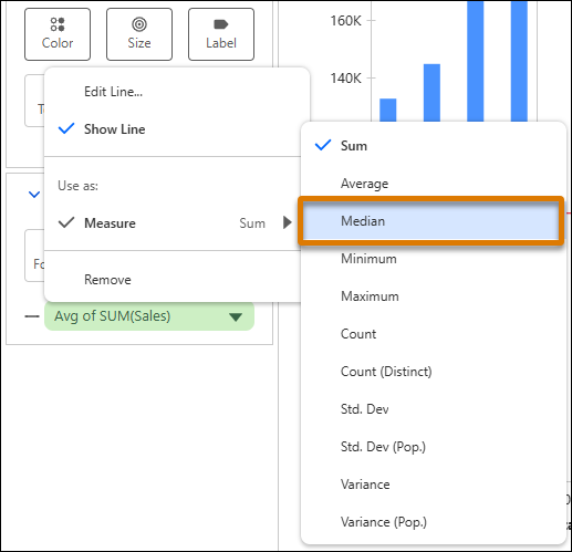 Reference line’s context menu.
