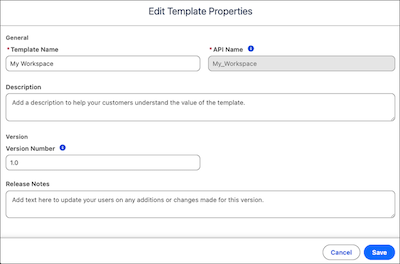 The edit dialog for template properties.