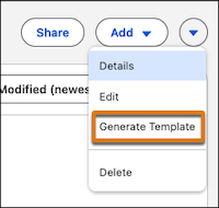 The Generate Template action for a workspace.