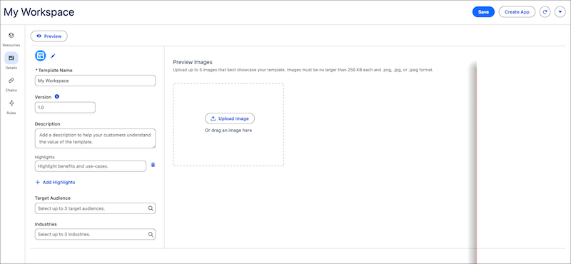 The Details page for a Tableau Next template