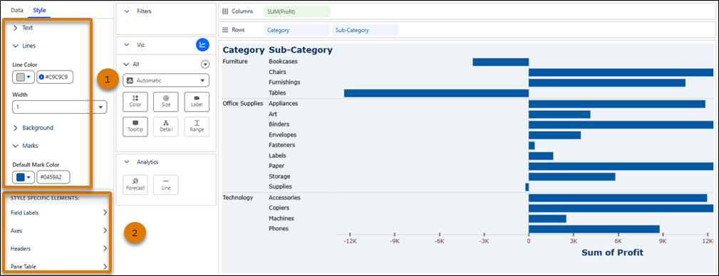 Tableau Next Style Pane in the Viz Builder