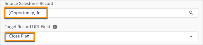 Source Salesforce Record and Target Record URL Field highlighted