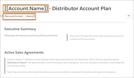 Account Plan template with mail merge fields highlighted
