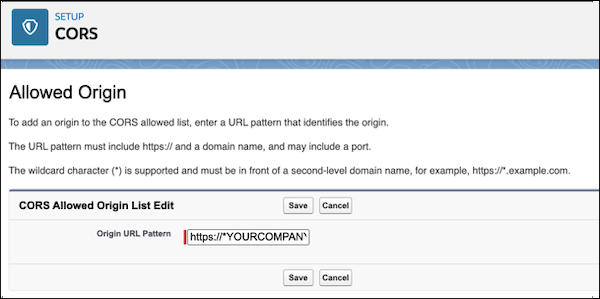 New CORS with URL entered