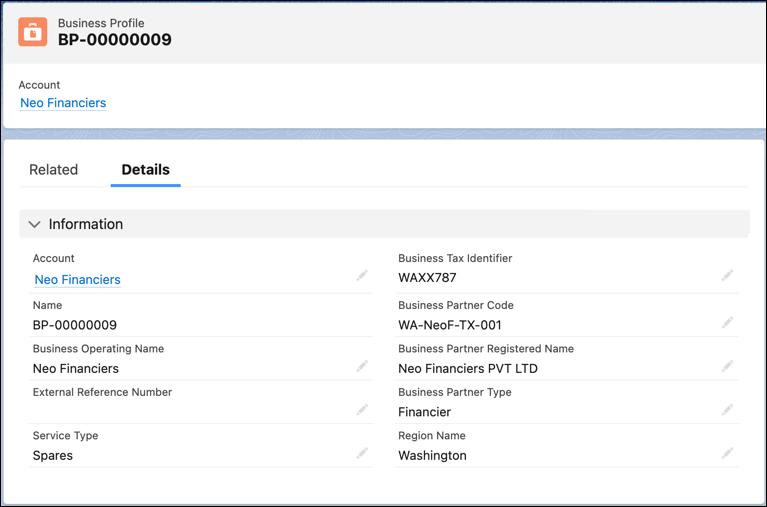 A business profile record.