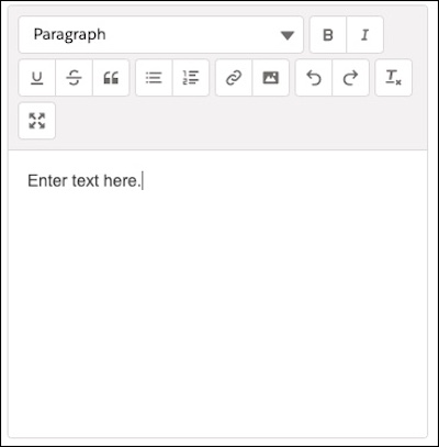 Image of the Rich Text Editor before the RTE window is expanded.