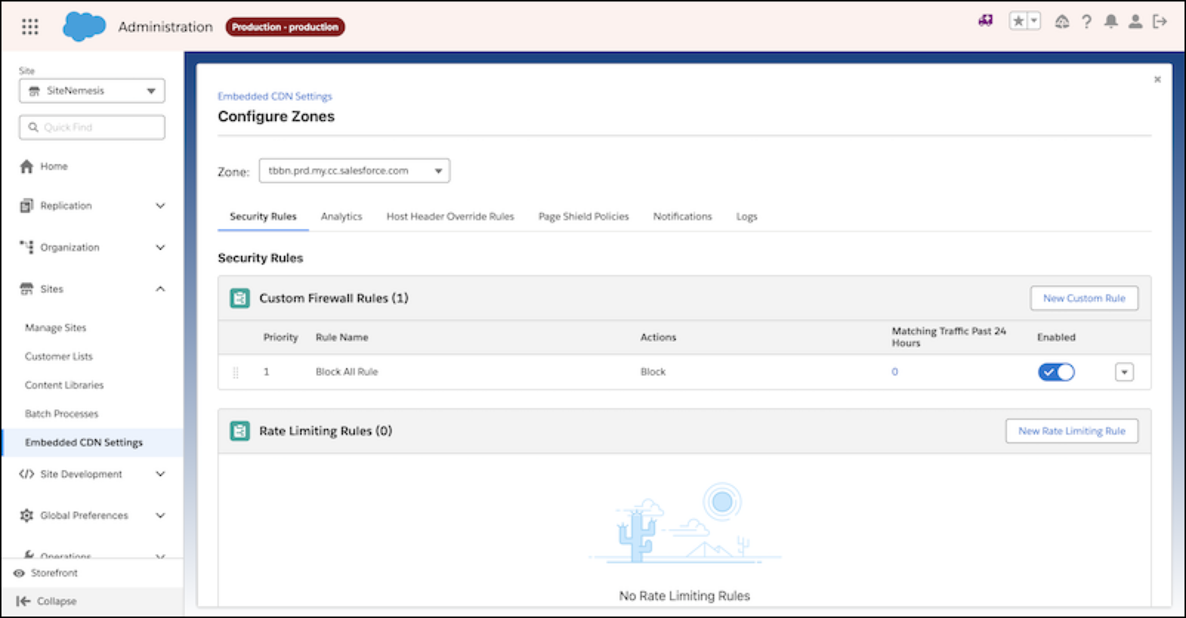 View Block All rule in Business Manager Embedded CDN Settings.