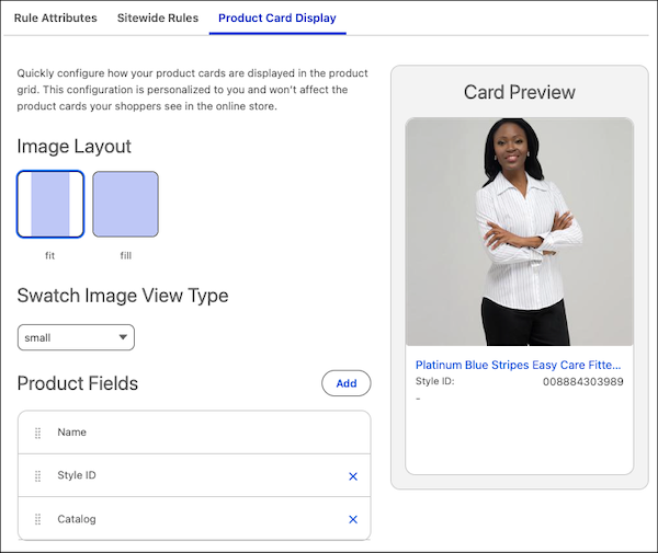 Product card display in visual merchandising