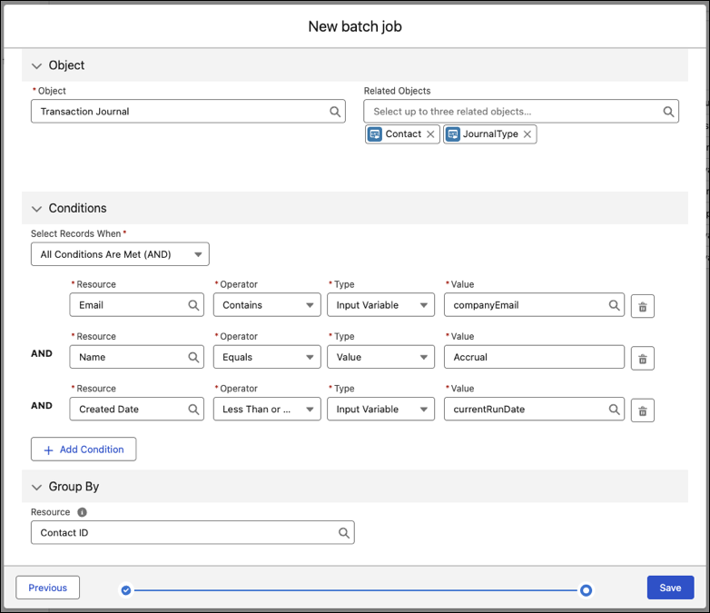 Configuration of a batch job.