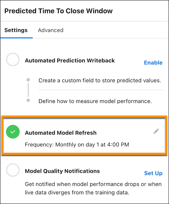 Model Manager page, showing the scheduled time for the next refresh