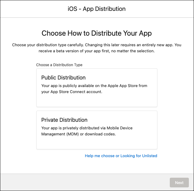 Change Distribution Type for iOS